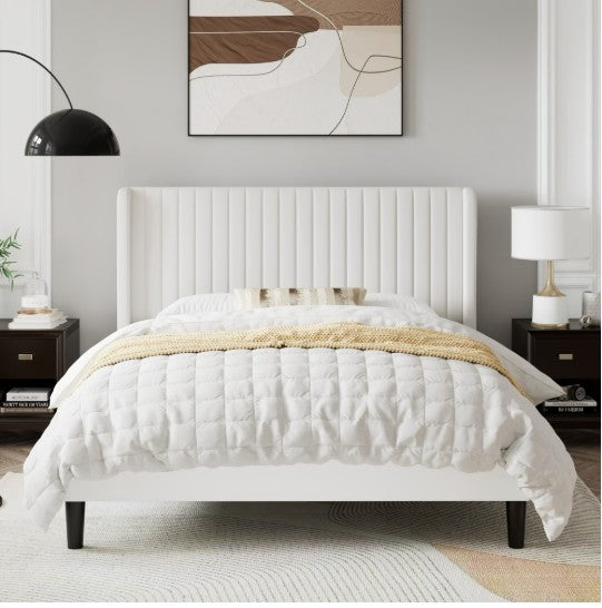 Luxury Wingback Bed Frame – Tufted Velvet Platform Bed