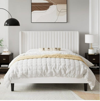 Luxury Wingback Bed Frame – Tufted Velvet Platform Bed