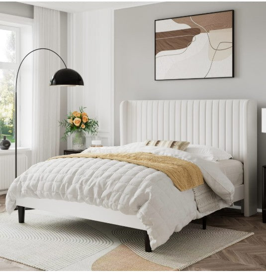 Luxury Wingback Bed Frame – Tufted Velvet Platform Bed