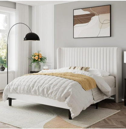 Luxury Wingback Bed Frame – Tufted Velvet Platform Bed