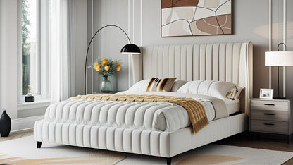 Luxury Wingback Bed Frame – Tufted Velvet Platform Bed