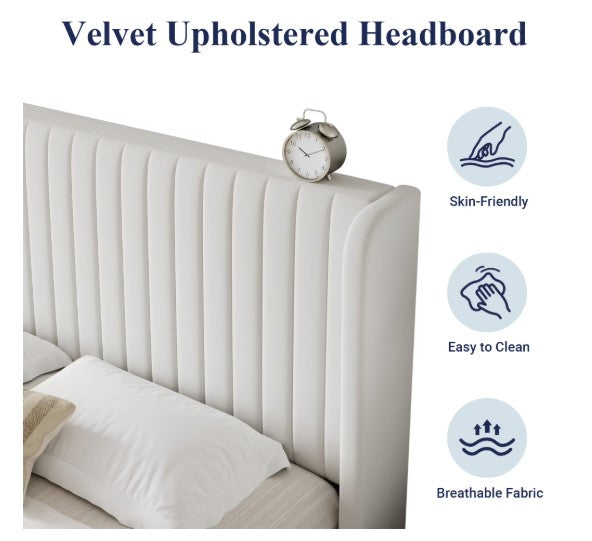 Luxury Wingback Bed Frame – Tufted Velvet Platform Bed
