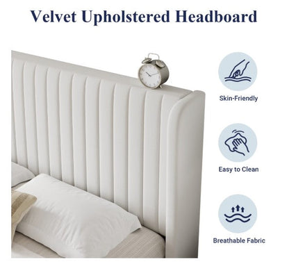 Luxury Wingback Bed Frame – Tufted Velvet Platform Bed