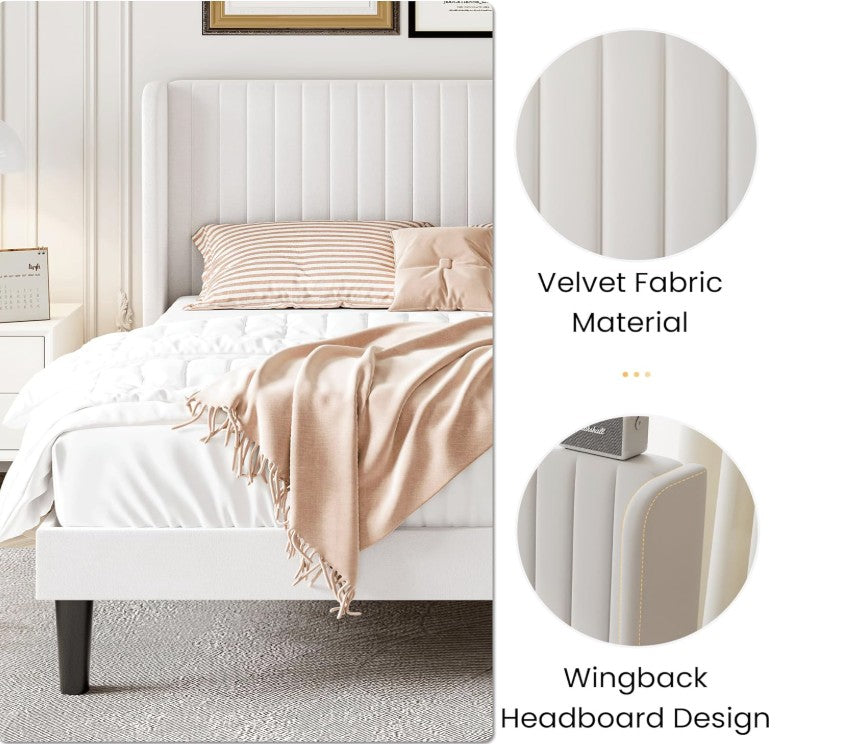 Luxury Wingback Bed Frame – Tufted Velvet Platform Bed