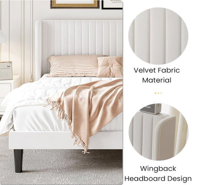 Luxury Wingback Bed Frame – Tufted Velvet Platform Bed