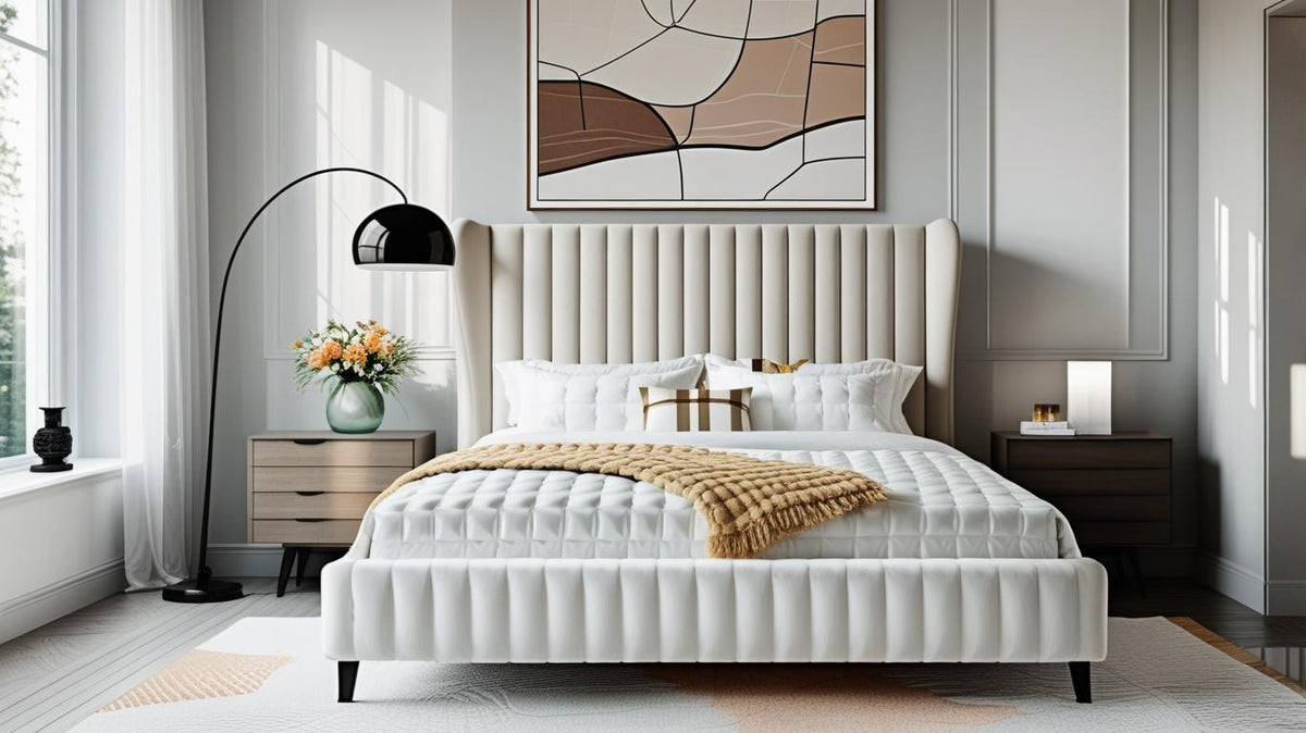 Luxury Wingback Bed Frame – Tufted Velvet Platform Bed
