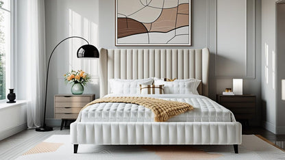Luxury Wingback Bed Frame – Tufted Velvet Platform Bed