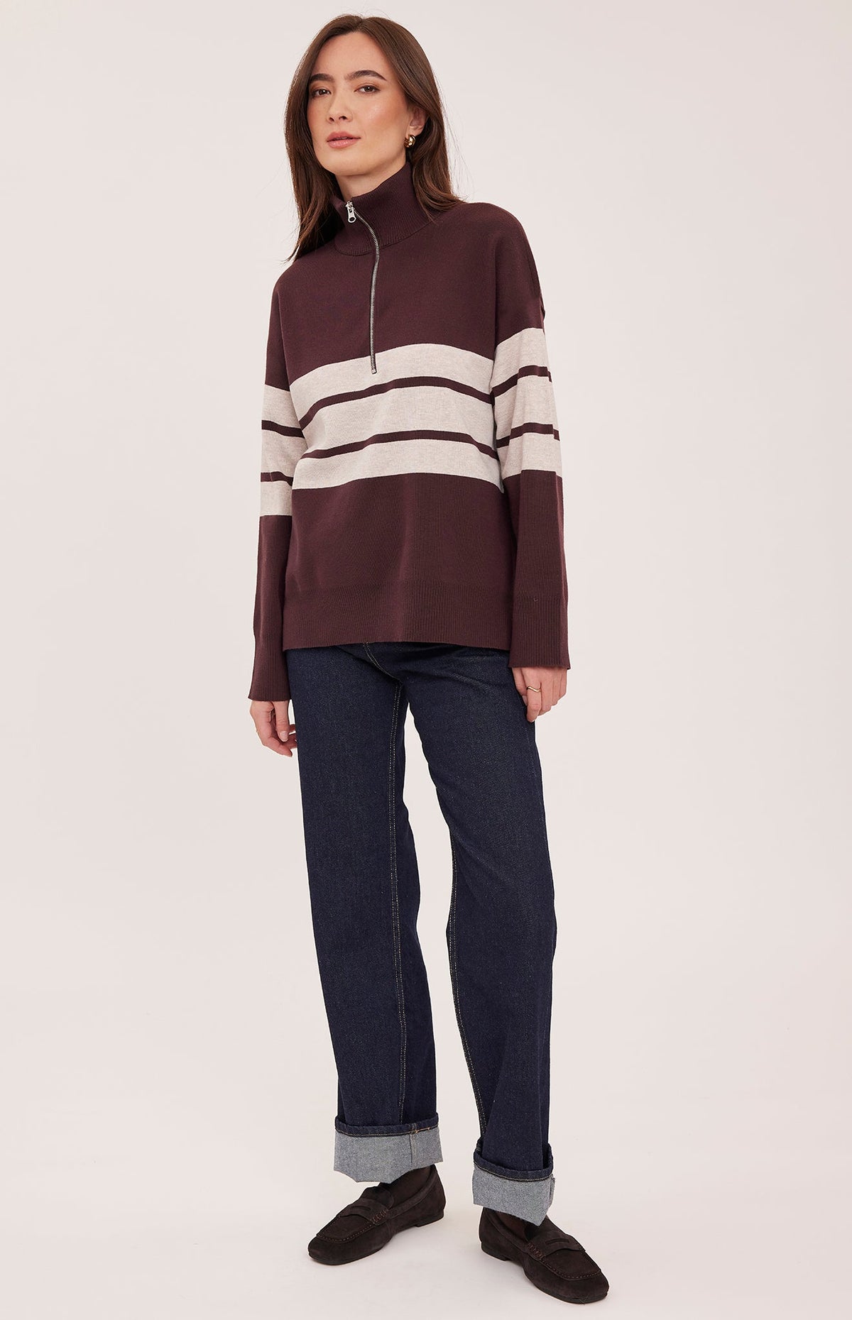 Idris Striped Sweater- Fig