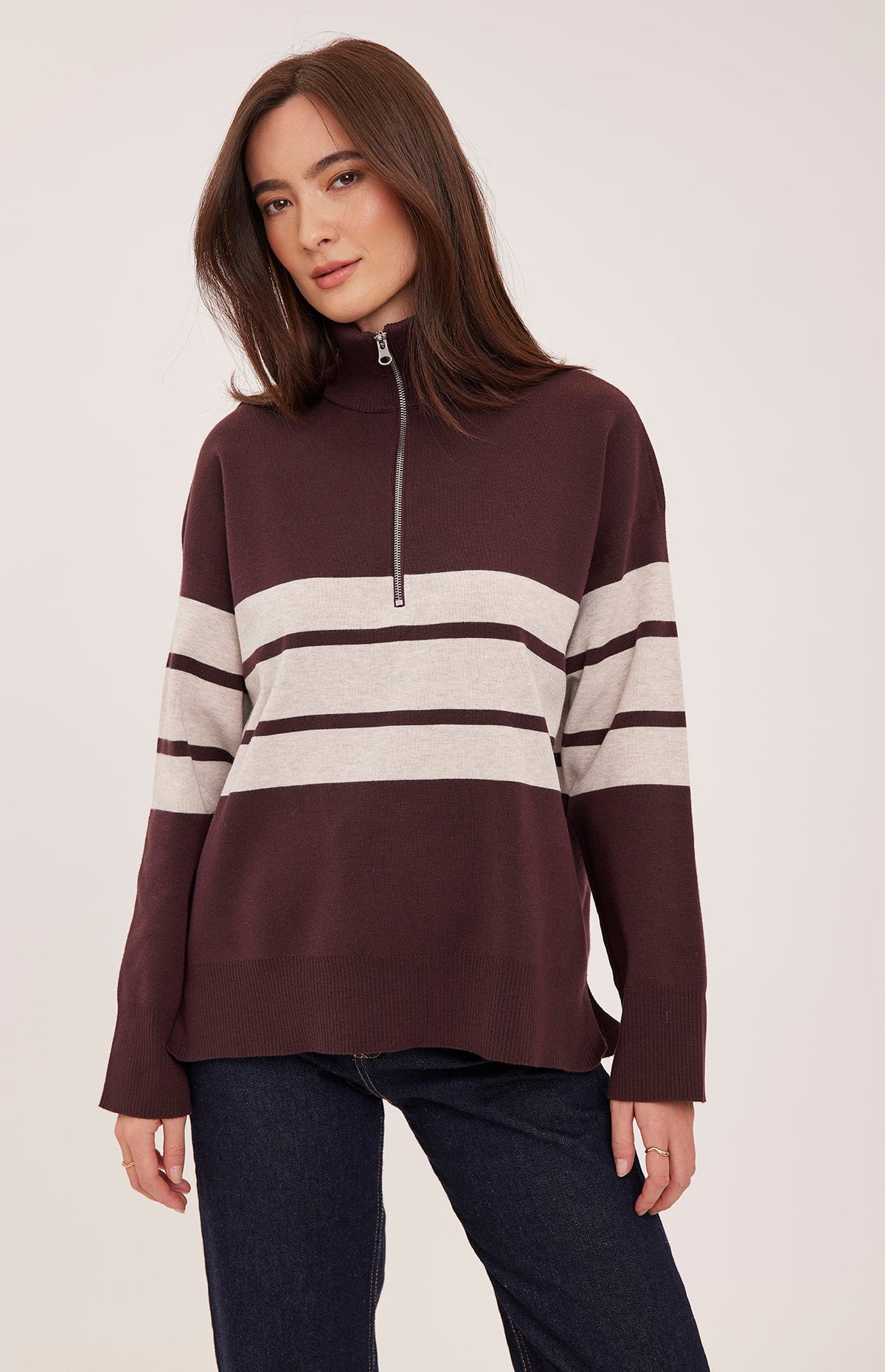 Idris Striped Sweater- Fig