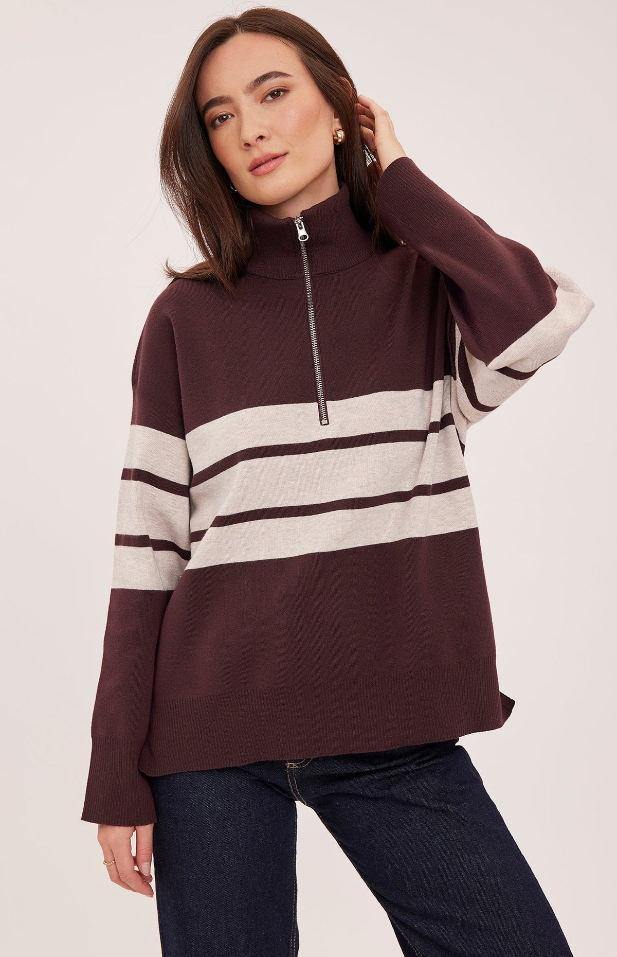 Idris Striped Sweater- Fig