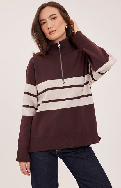 Idris Striped Sweater- Fig