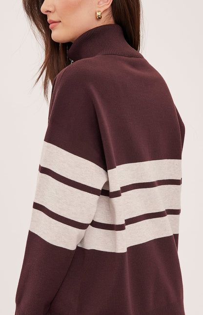 Idris Striped Sweater- Fig