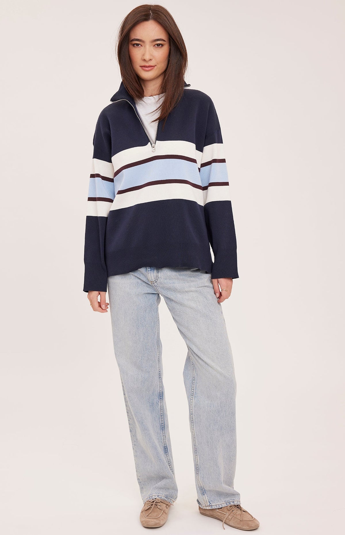 Idris Striped Sweater- Navy
