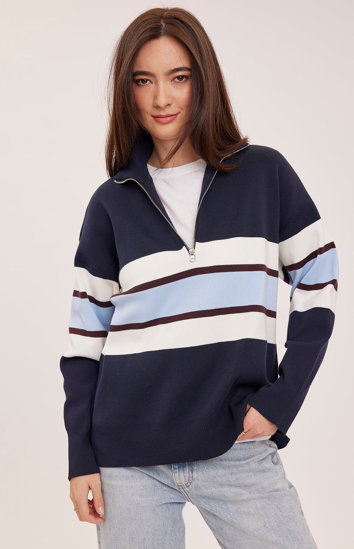 Idris Striped Sweater- Navy