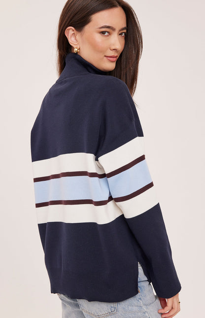Idris Striped Sweater- Navy