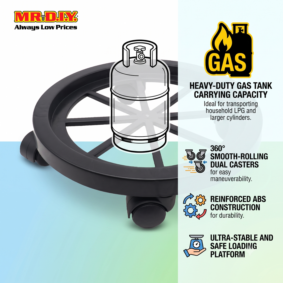 (MR.DIY) Plastic Round Roller Gas Cylinder Stand (34cm)