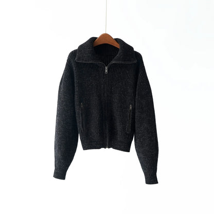 2025 Winter New Arrival 100% Wool Knitted Cardigan Half Turtleneck Zipper Casual Coat Women Clothing Manufacturers