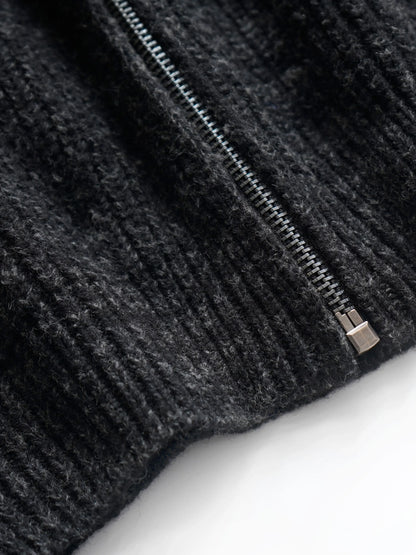 2025 Winter New Arrival 100% Wool Knitted Cardigan Half Turtleneck Zipper Casual Coat Women Clothing Manufacturers