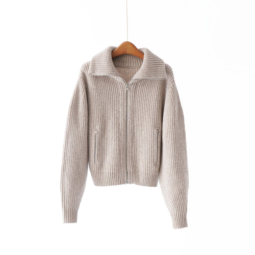 2025 Winter New Arrival 100% Wool Knitted Cardigan Half Turtleneck Zipper Casual Coat Women Clothing Manufacturers