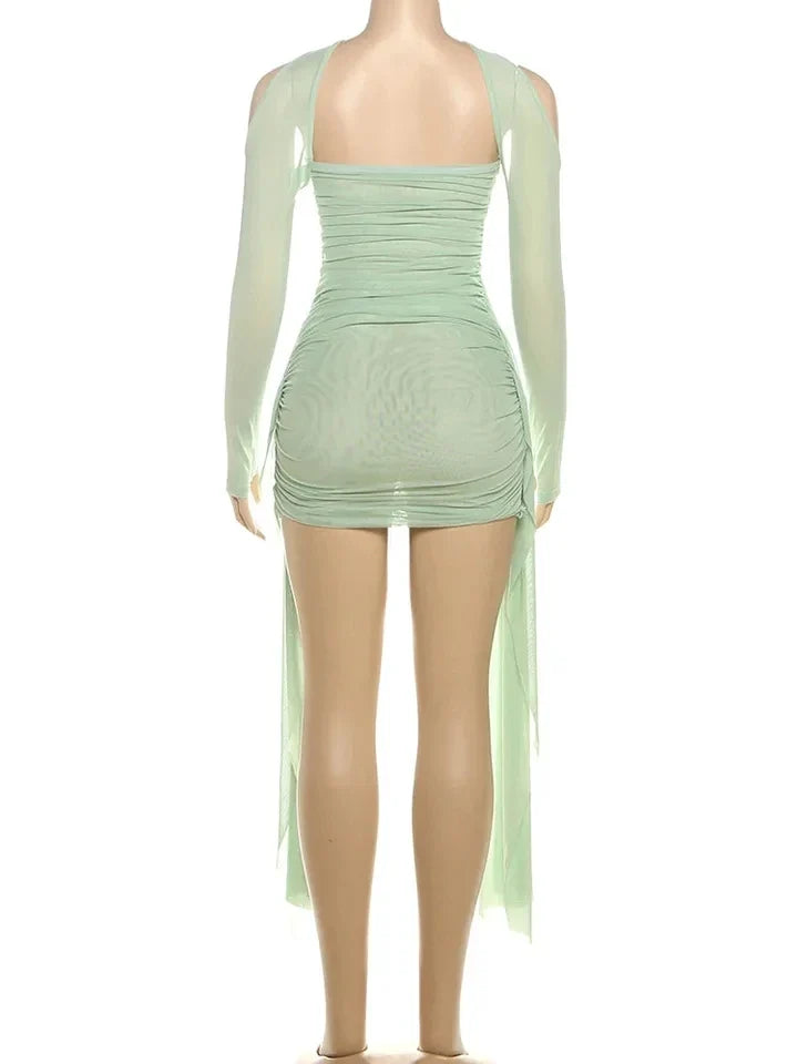 Shawl Women Ruched Side Ribbon Coquette Skinny Midnight Clubwear Party Bodycon Summer Vacation Sexy See Through Dress
