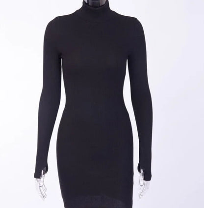 Spring Autumn Girls Long Sleeve Bodycon Dress for Women Turtleneck Casual Wrap Dresses