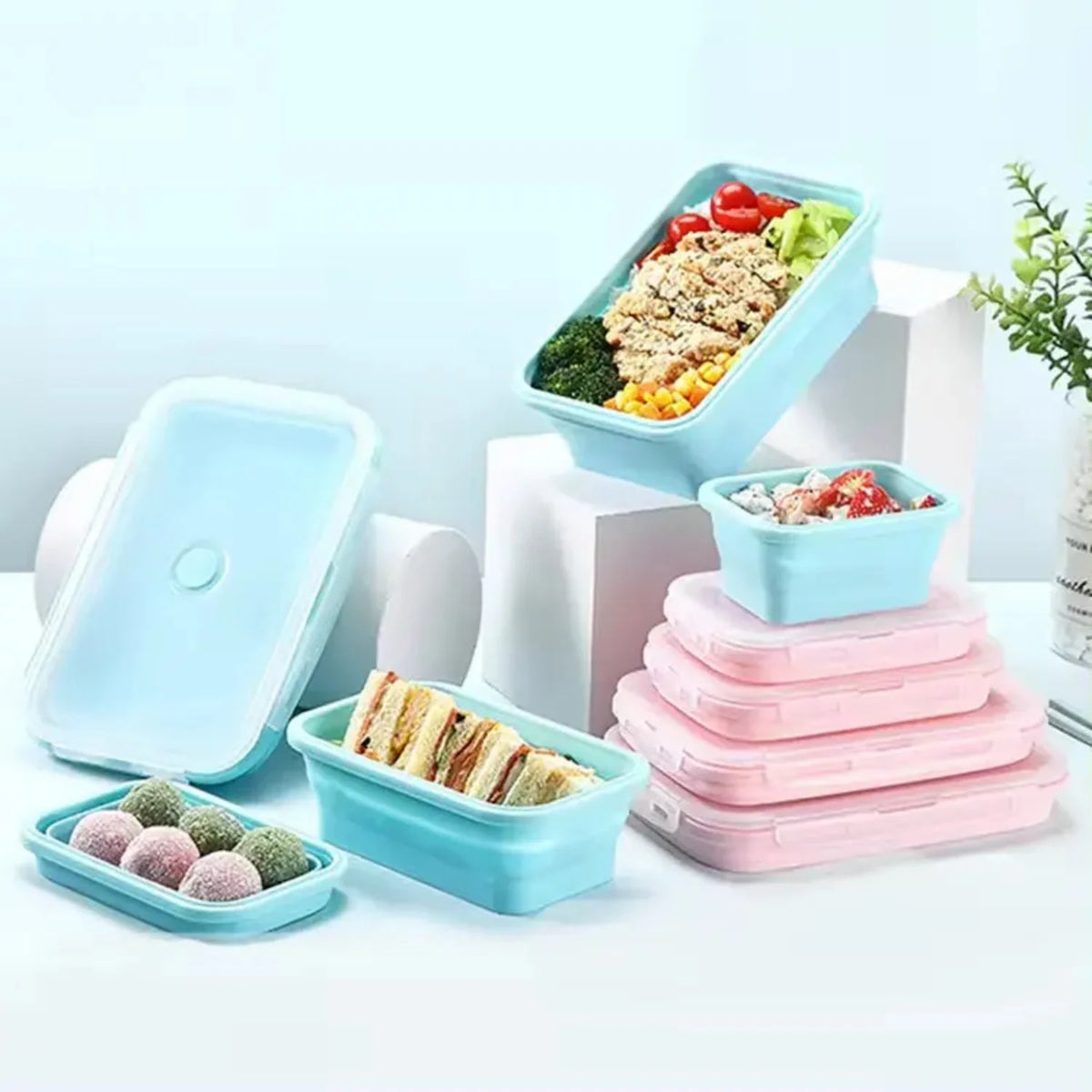 Collapsible Silicone Food Silicone Storage Containers with Lids – Stackable, BPA-Free, Microwave, Freezer Safe