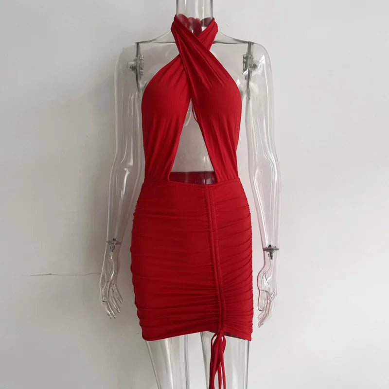 Josiaoprah 2025 New Backless Dress For Women Party Night Vestidos Cross Lace Up Bodycon Mini Dress Ladies Elegant Clubwear