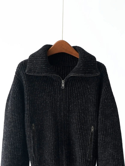 2025 Winter New Arrival 100% Wool Knitted Cardigan Half Turtleneck Zipper Casual Coat Women Clothing Manufacturers