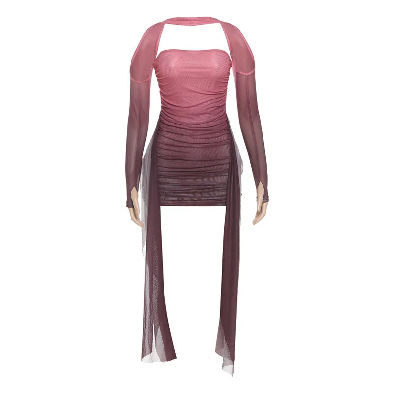 Shawl Women Ruched Side Ribbon Coquette Skinny Midnight Clubwear Party Bodycon Summer Vacation Sexy See Through Dress