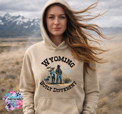Wyoming Built Different Hoodie – Western Wind Graphic