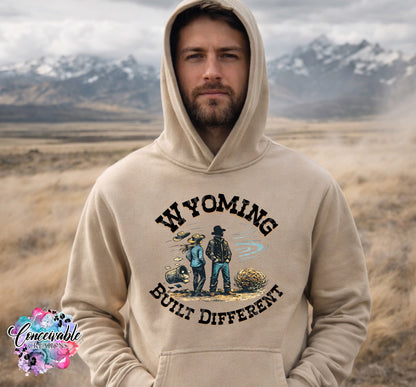 Wyoming Built Different Hoodie – Western Wind Graphic