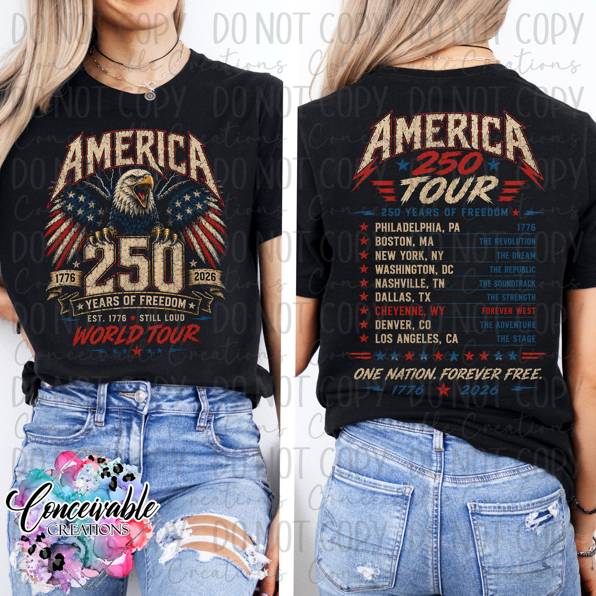 America 250 World Tour Tee – Front & Back Patriotic Concert Style Shirt