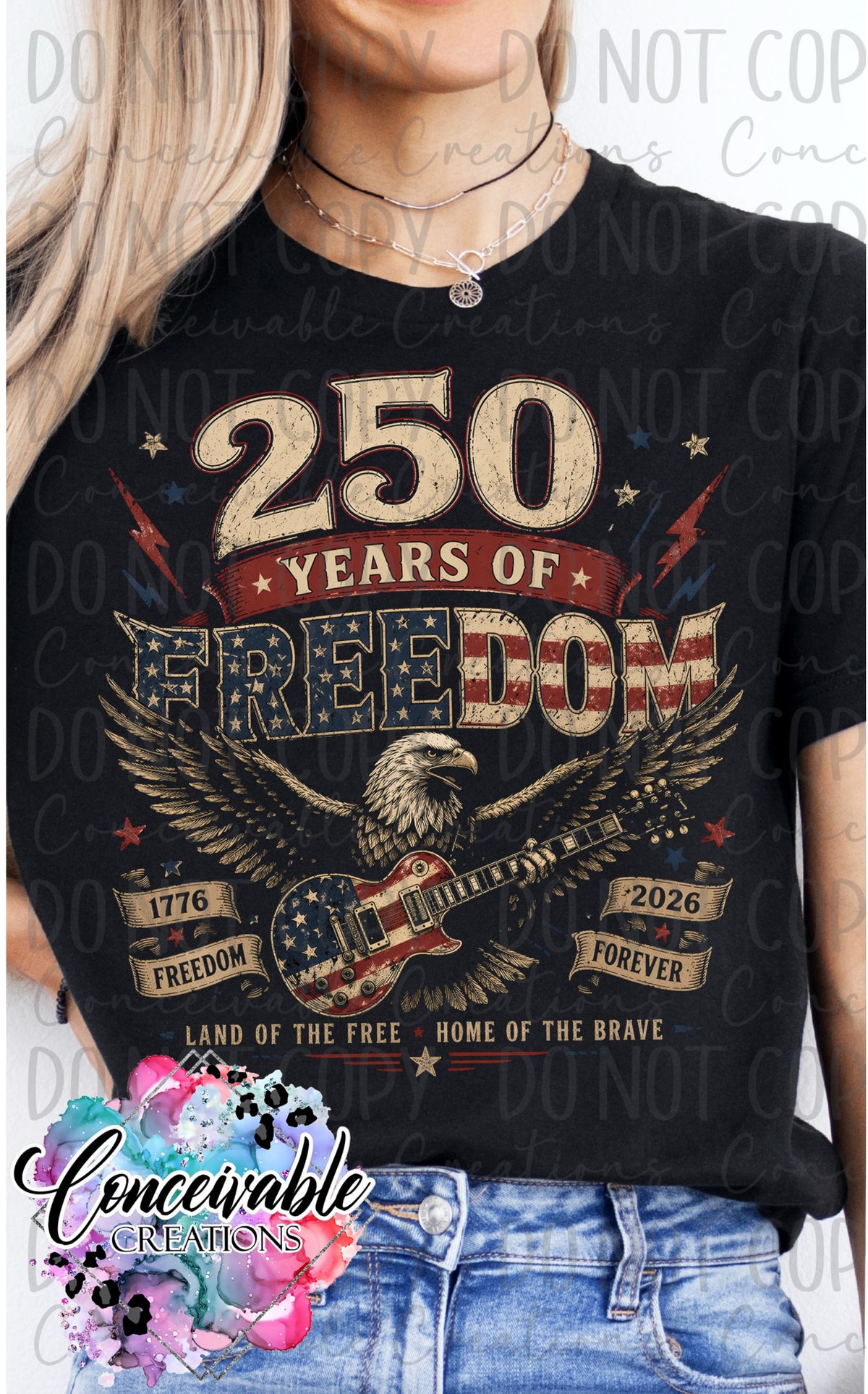 250 Years of Freedom Tee – Patriotic Eagle Guitar Shirt (1776–2026)