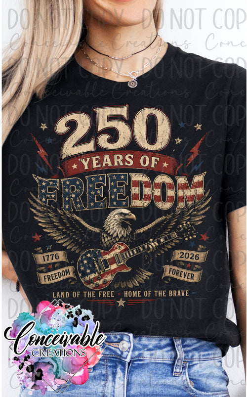 250 Years of Freedom Tee – Patriotic Eagle Guitar Shirt (1776–2026)