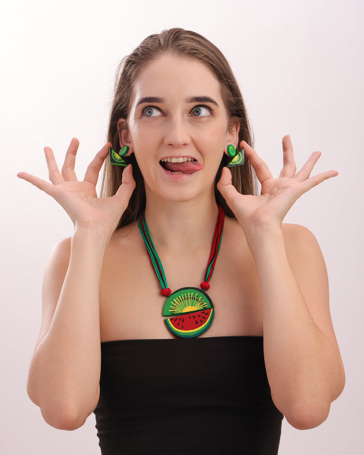 Kiwi & Watermelon Clay Necklace Set