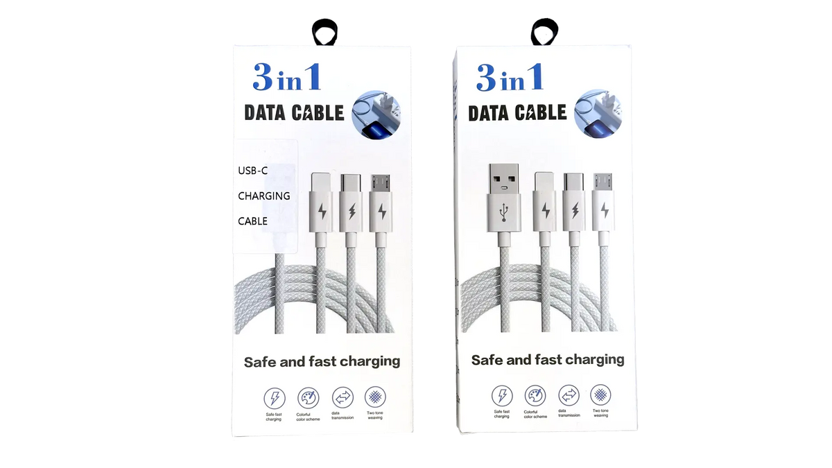 3-in-1 Braided USB Charging Cable | Lightning • Micro-USB • USB-C