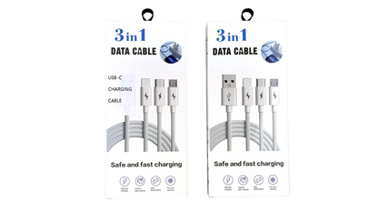 3-in-1 Braided USB Charging Cable | Lightning • Micro-USB • USB-C