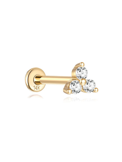 KOSINER 14K Solid Gold Minimalist Trinity Flat Back Stud