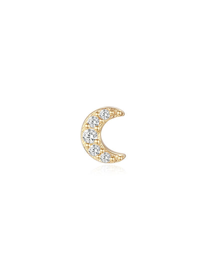 KOSINER 14K Solid Gold Delicate Moon Pave Flat Back Stud