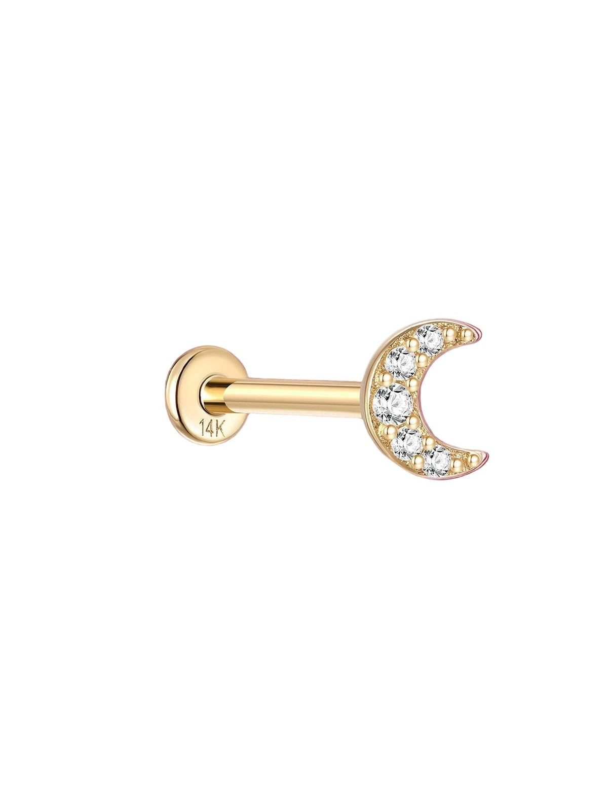 KOSINER 14K Solid Gold Delicate Moon Pave Flat Back Stud
