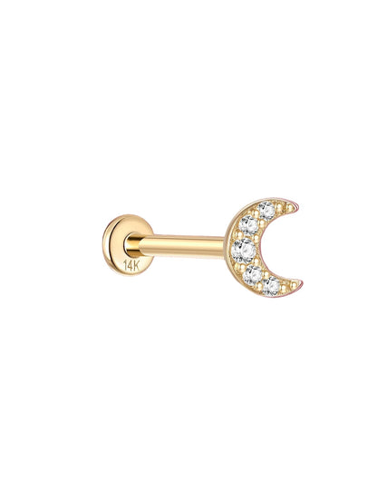 KOSINER 14K Solid Gold Delicate Moon Pave Flat Back Stud