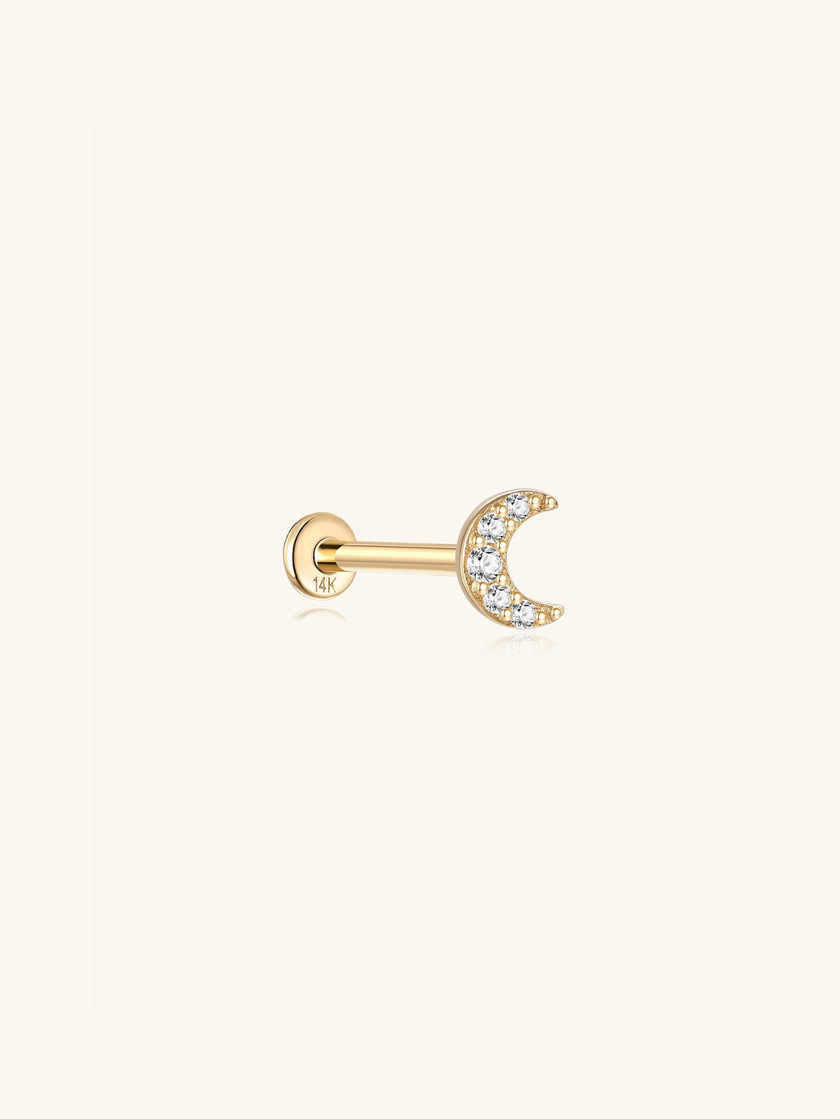 KOSINER 14K Solid Gold Delicate Moon Pave Flat Back Stud