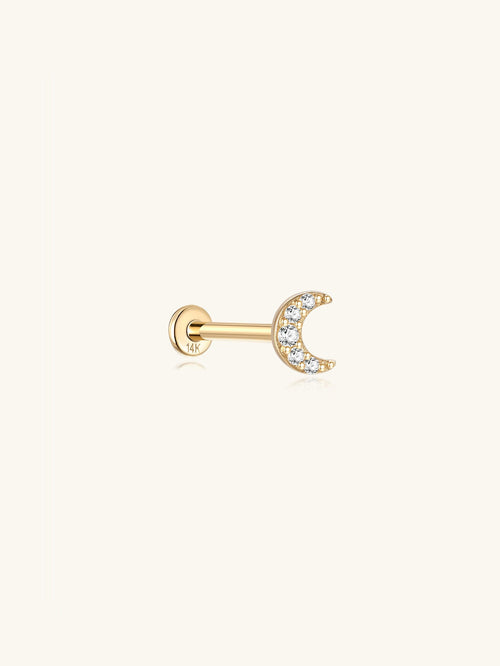 KOSINER 14K Solid Gold Delicate Moon Pave Flat Back Stud