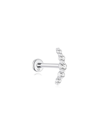 KOSINER 14K Solid Gold Dainty Pave Crescent Flat Back Stud