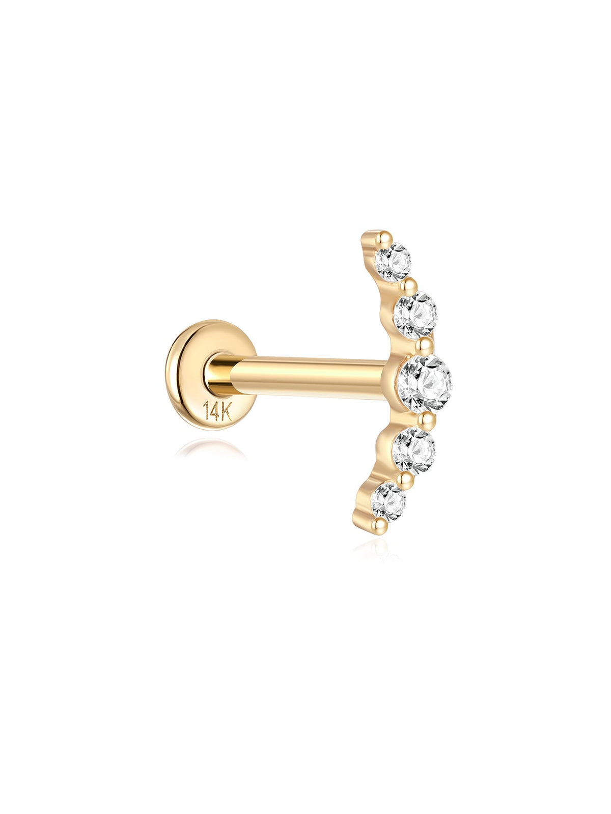 KOSINER 14K Solid Gold Dainty Pave Crescent Flat Back Stud