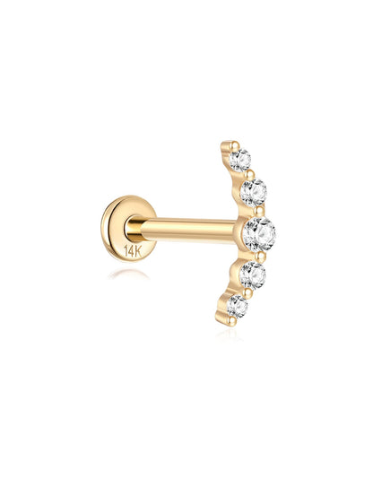 KOSINER 14K Solid Gold Dainty Pave Crescent Flat Back Stud