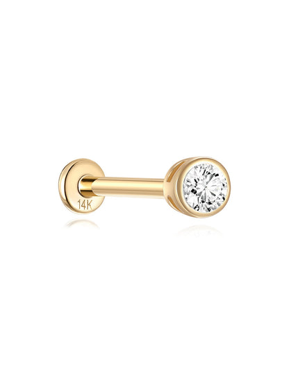 KOSINER 14K Solid Gold Delicate Bezel Flat Back Stud