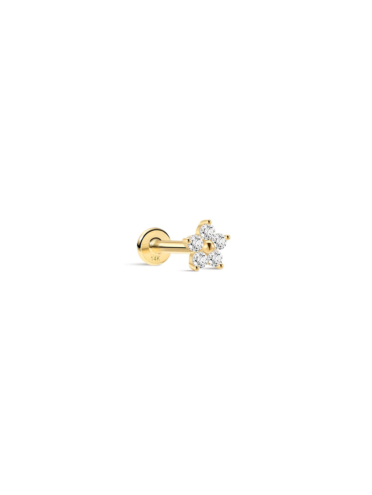 KOSINER 14K Solid Gold Delicate Five-Petal Flower Flat Back Stud