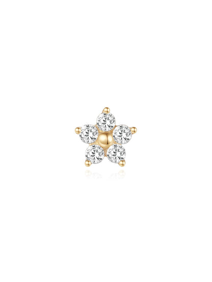 KOSINER 14K Solid Gold Delicate Five-Petal Flower Flat Back Stud