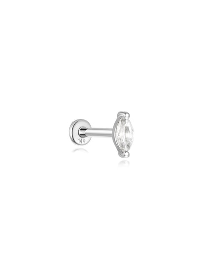 KOSINER 14K Solid Gold Minimalist Marquise Flat Back Stud